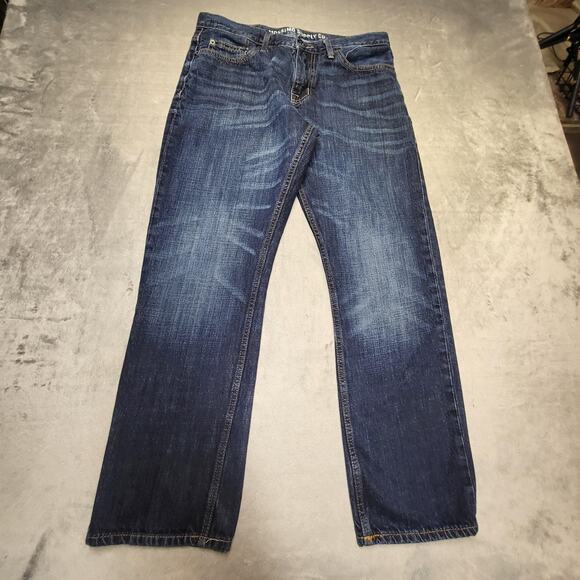 Mossimo Supply Co Jeans Mens 34x29 Blue Denim Slim Straight Whiskered Faded - Picture 1 of 11